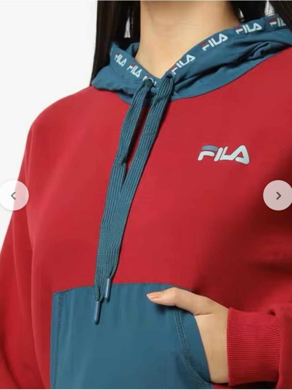 FILA Tina Women's Large Red and Teal Hooded Pullover